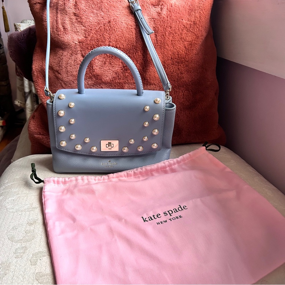 Kate Spade Serrano Place Pearl Shonna Baby Blue Leather Turnlock Flap Crossbody - Picture 8 of 13
